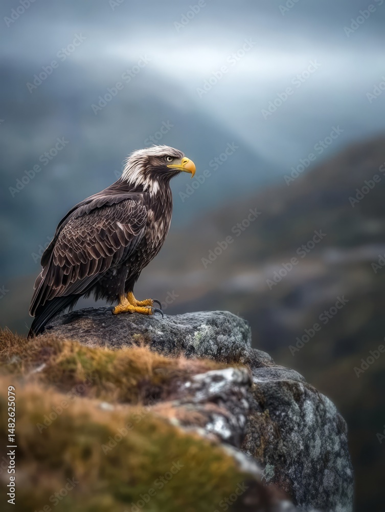 Fototapeta premium Eagle soars in misty mountains nature photography wild environment