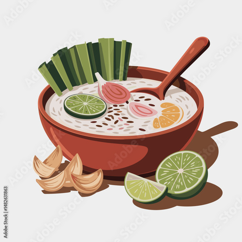 Filipino Arroz Caldo with Garlic, Lime and Rice Garnish