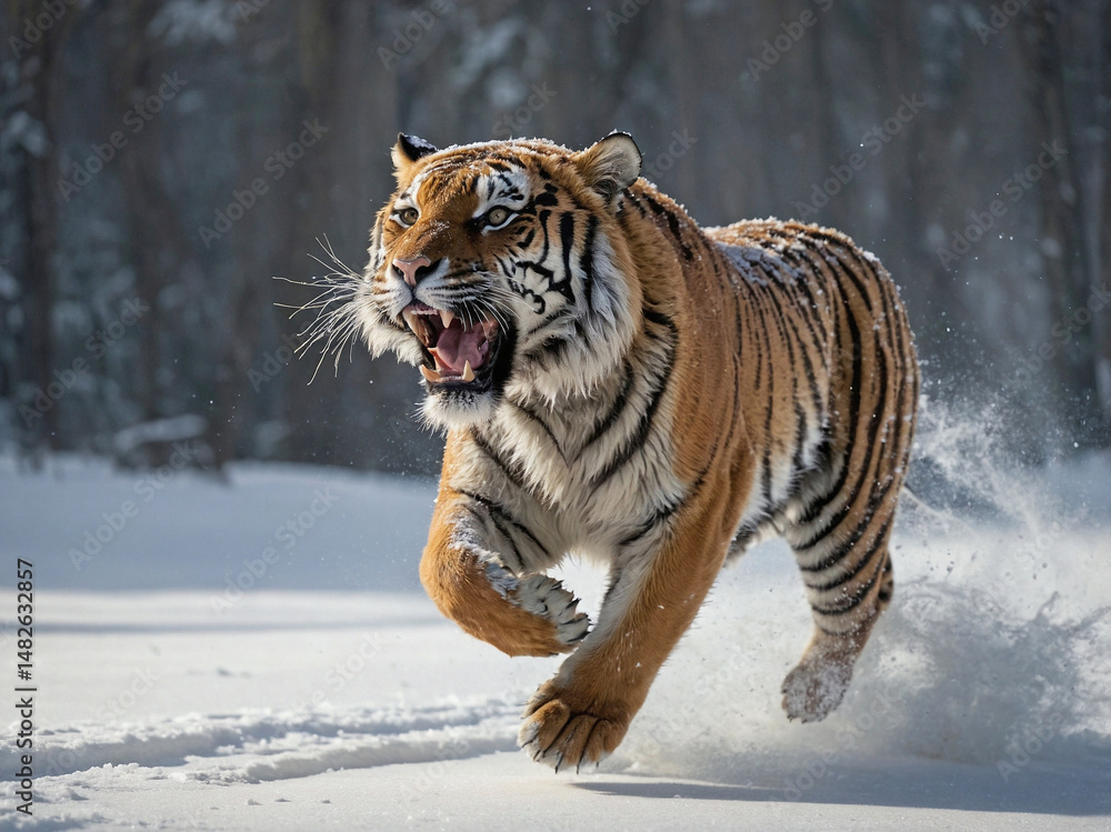 Obraz premium A dynamic shot of a tiger leaping through the air