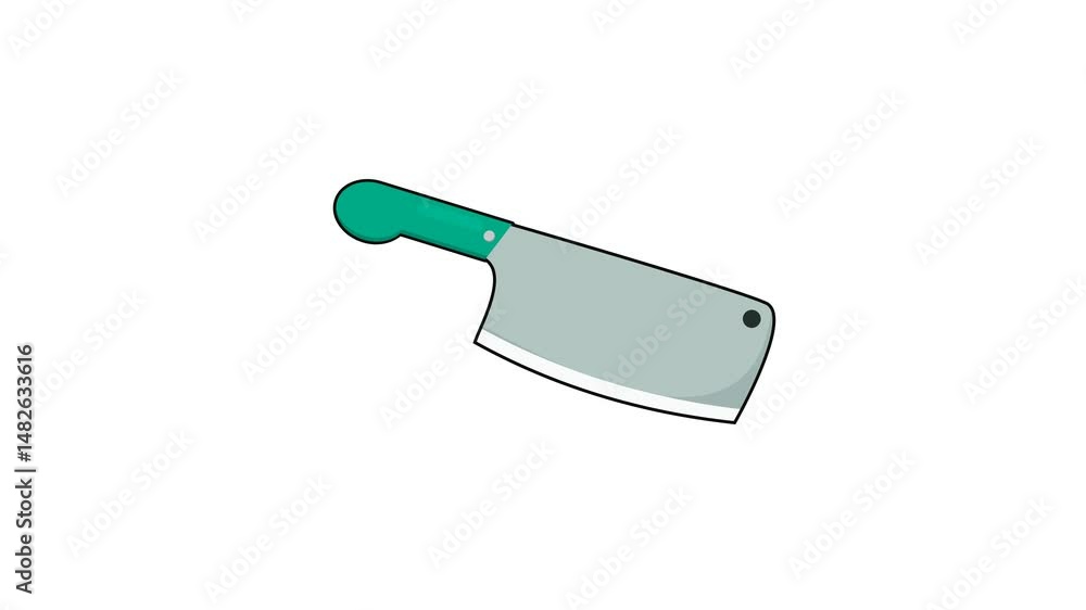 kitchen knife. green handled butcher knife on white background. kitchen utensils. kitchen, cooking, chef, restaurant theme. simple animation. motion graphics