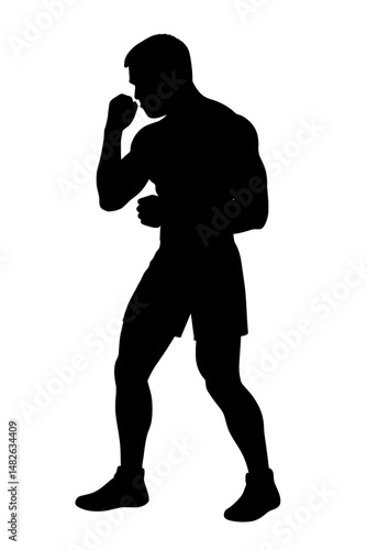 Silhouette of Male Boxer in Guard Stance Ready to Fight