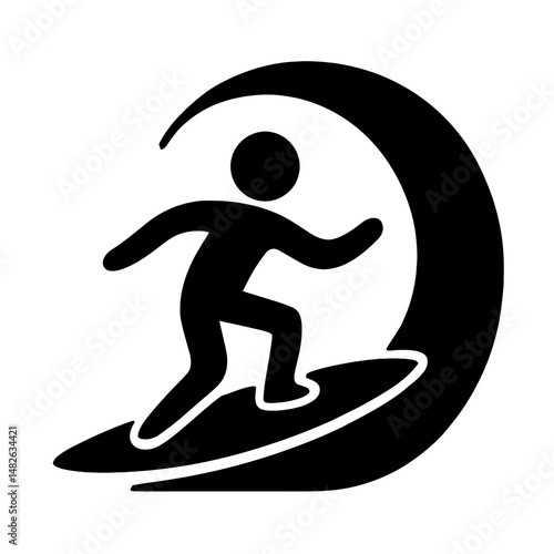 Surfing Icon Silhouette of Person Riding a Wave