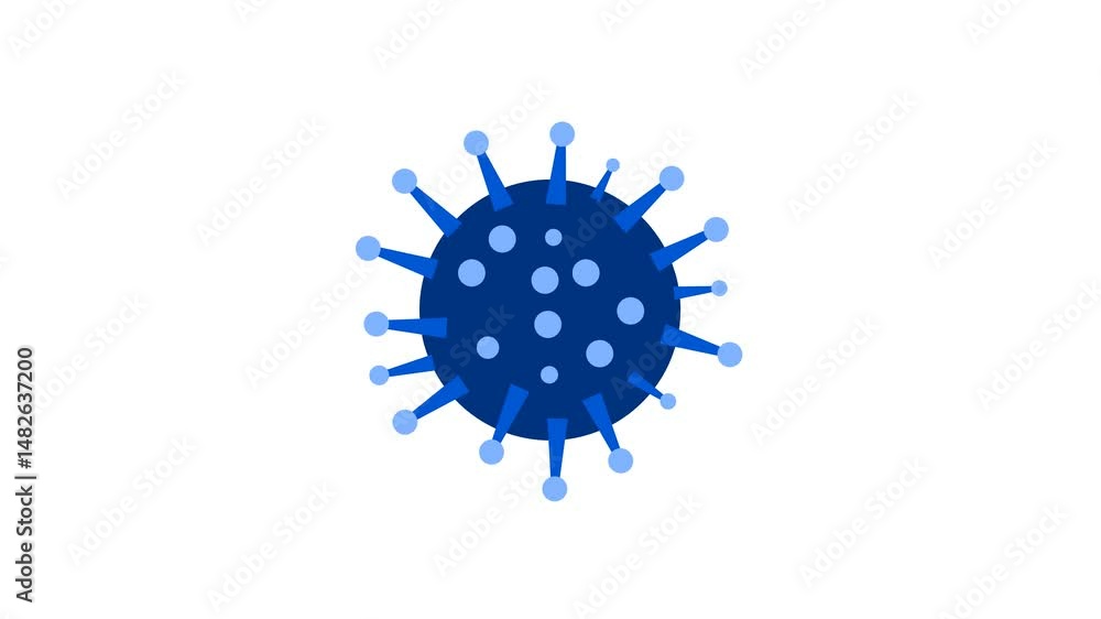 blue virus on white background. vector illustration. flat style. health theme. microbiology. simple animation. motion graphics blue virus on white background. vector illustration. flat style. health theme. microbiology. simple animation. motion graphics