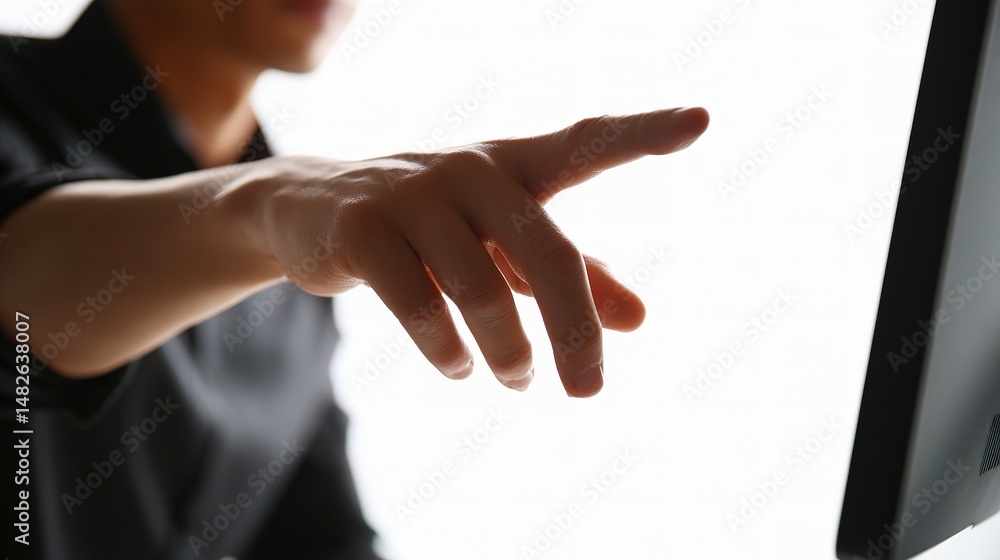 Obraz premium Developer Pointing at Computer Screen with White Background