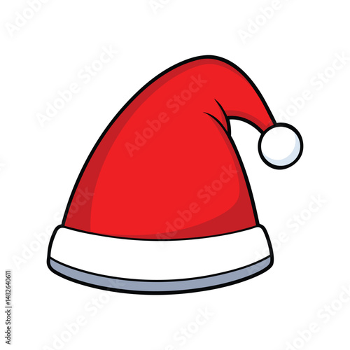 Red Santa hat vector illustration. Christmas costume accessory, holiday celebration, festive winter apparel design.