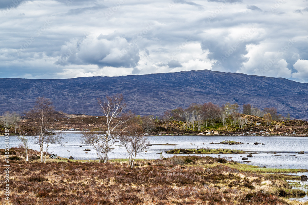 Rannoch Moor over Loch Ba and Loch of the Armpit, A82 Highland Way, Argyll and Bute, West Highlands, Scotland, UK