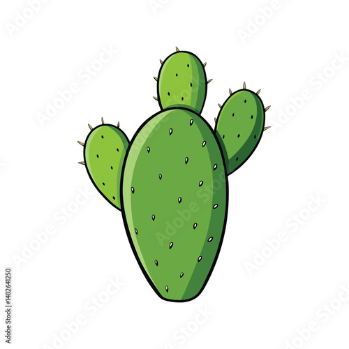 Prickly pear cactus vector illustration. Desert succulent plant, green cactus icon, tropical nature botanical element.