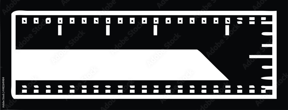 A minimalist black and white ruler indicates measurement intervals along its length on transparent background A minimalist black and white ruler indicates measurement intervals along its length on transparent background