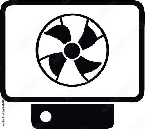 Single black device with fan design showcases essential cooling and minimalist aesthetic, transparent background
