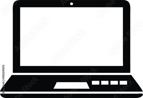 A simple black and white laptop icon displays a modern, portable computer silhouette