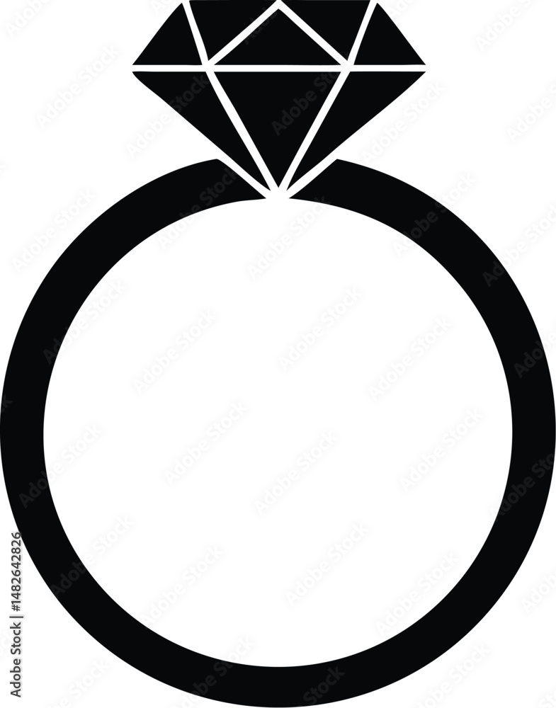 The black geometric diamond gemstone sits elegantly upon a matching band ring, transparent background The black geometric diamond gemstone sits elegantly upon a matching band ring, transparent background