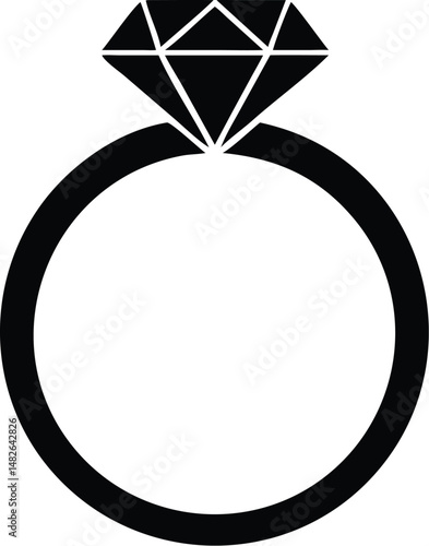 The black geometric diamond gemstone sits elegantly upon a matching band ring, transparent background