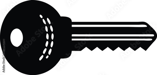 A solitary black key is prominently displayed against a clean white transparent background