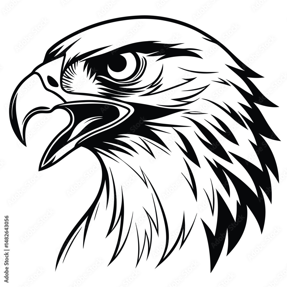 Obraz premium a-hawk-face-with-an-aggressive-expression-in-black.eps