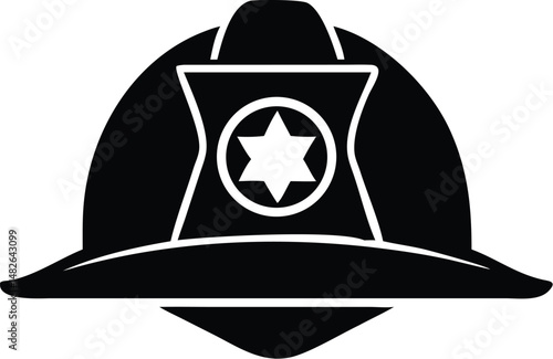 Black firefighter helmet with a sixpointed star presents a on transparency