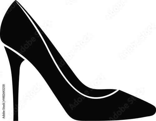 Sleek black high heel shoe icon silhouette gracefully stands against a transparent backdrop