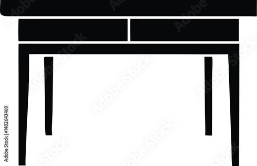 Solid black desk silhouette features a simple design and transparent background for easy integration