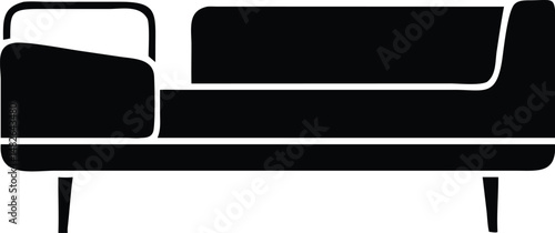 Bed with side table is shown in black silhouette on a transparent background