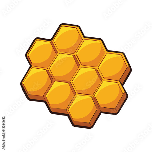 Golden honeycomb piece vector illustration. Natural bee wax pattern, hexagonal cells, sweet honey structure, organic design.

