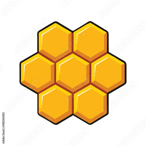 Golden honeycomb piece vector illustration. Natural bee wax pattern, hexagonal cells, sweet honey structure, organic design.

