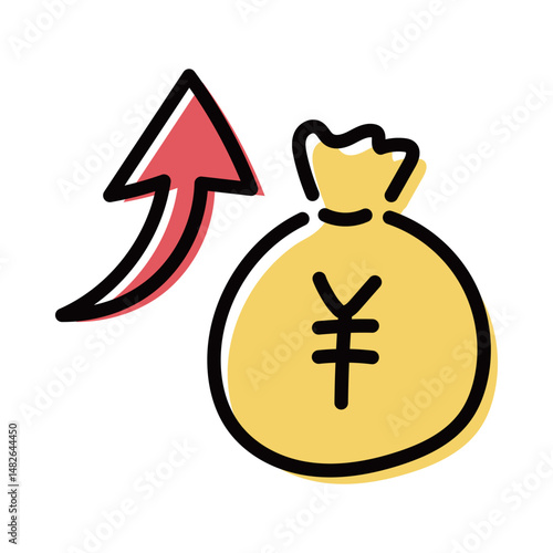 アップする手書きのお金袋