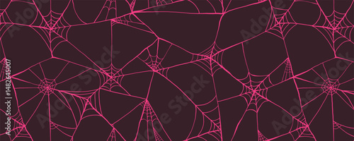 Halloween Seamless Pattern with Pink Abstract Spider Web in Hand Drawn Style. Doodle arachnid web perfect for cards, party invitations, web