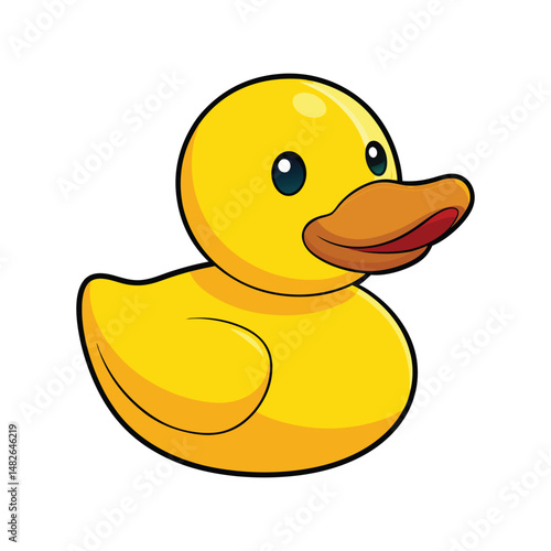 Cute yellow rubber duck vector illustration. Bath toy for kids, floating duck cartoon, plastic ducky icon