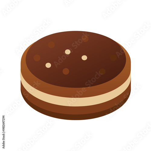Chocolate sandwich cookie vector illustration. Cream filled biscuit clipart, crispy snack design, sweet dessert graphic.

