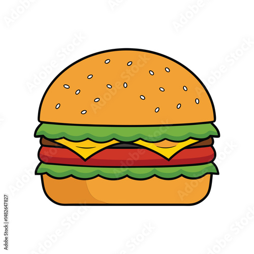 Cheeseburger vector illustration. Fast food graphic, classic burger clipart, tasty sandwich design, American cuisine element.

