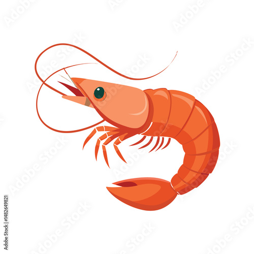 Boiled shrimp vector illustration. Cooked seafood clipart, delicious prawn artwork, crustacean design for food visuals.

