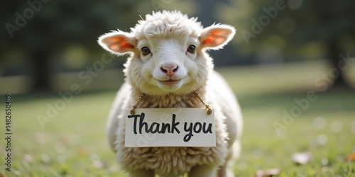 Cute Sheep, Thank You Banner, Soft Pastoral Scene
