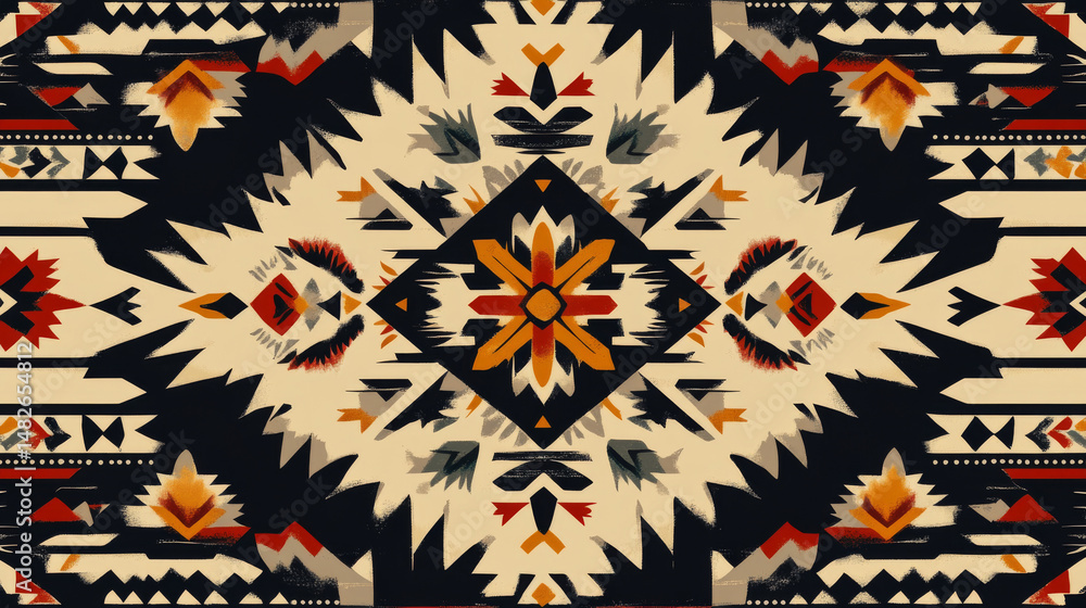 A seamless vector design showcases Navajo tribal patterns, ideal for rugs, blankets, and ethnic decor A seamless vector design showcases Navajo tribal patterns, ideal for rugs, blankets, and ethnic decor
