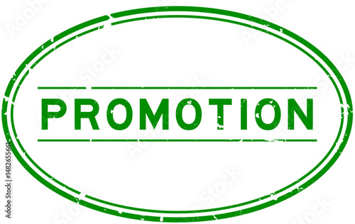 Grunge green promotion word oval rubber seal stamp on white background