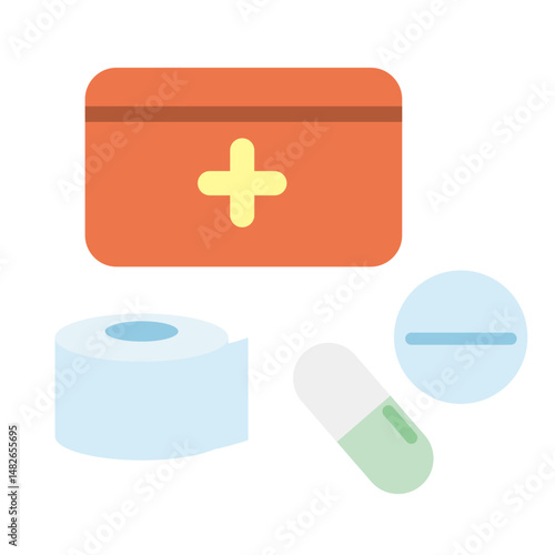 救急セットのベクターイラスト：応急手当・防災用 - First Aid Kit Vector Illustration: For Emergency Care and Disaster Preparedness