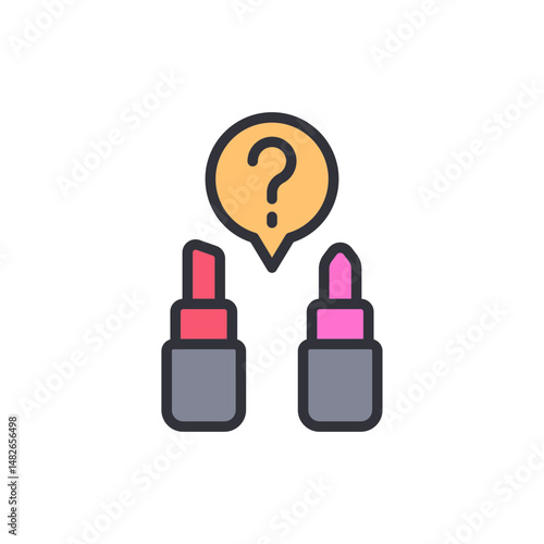 Choosing Between Two Shades Of Lipstick With Question Mark Icon