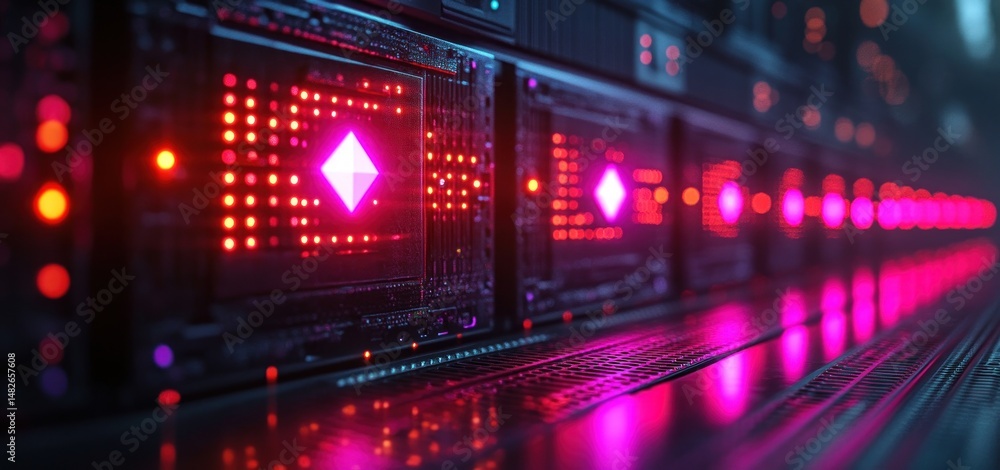 Futuristic Server Room: Neon Lights and Data Processing Futuristic Server Room: Neon Lights and Data Processing