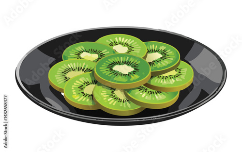 slices of kiwi on a plate - vector illustration