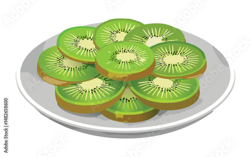 kiwi fruit slices on a plate - vector illustration