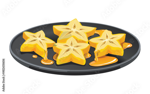 vector illustration of starfruit slice honey sauce
