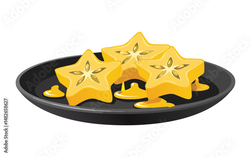 golden starfruit with honey sauce - vector illustration
