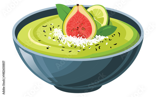 bowl of green yogurt smoothies - vector illustration