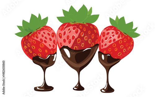 strawberry with chocolate sauce - vector illustration