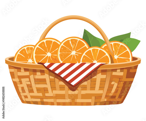 summer basket of oranges - vector illustration