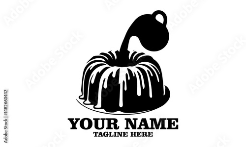 Pouring palm sugar frosting over bundt cake isolated illustration vector art, Pouring icing frosting over bundt cake isolated logo icon and Isolated on a white background 