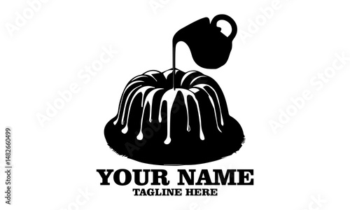 Pouring palm sugar frosting over bundt cake isolated illustration vector art, Pouring icing frosting over bundt cake isolated logo icon and Isolated on a white background 