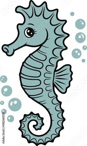 vector illustration of a cute seahorse with bubbles, perfect for children’s marine life, underwater, and ocean theme