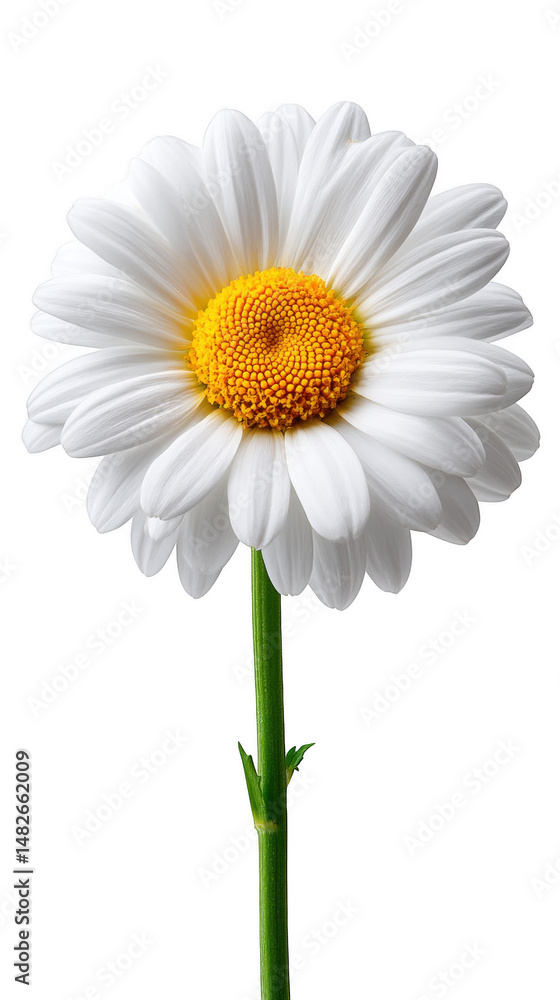 Naklejka premium Stunning white daisy with yellow center in perfect radial display floral photography, isolated on transparent background