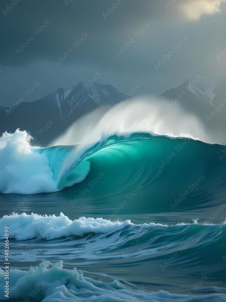 Fototapeta premium Blue iceberg floats in the cold Antarctic sea, a frozen landscape under the vast sky