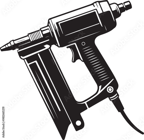 illustration of electric nail gun tool with wire, powerful construction equipment used in carpentry and DIY