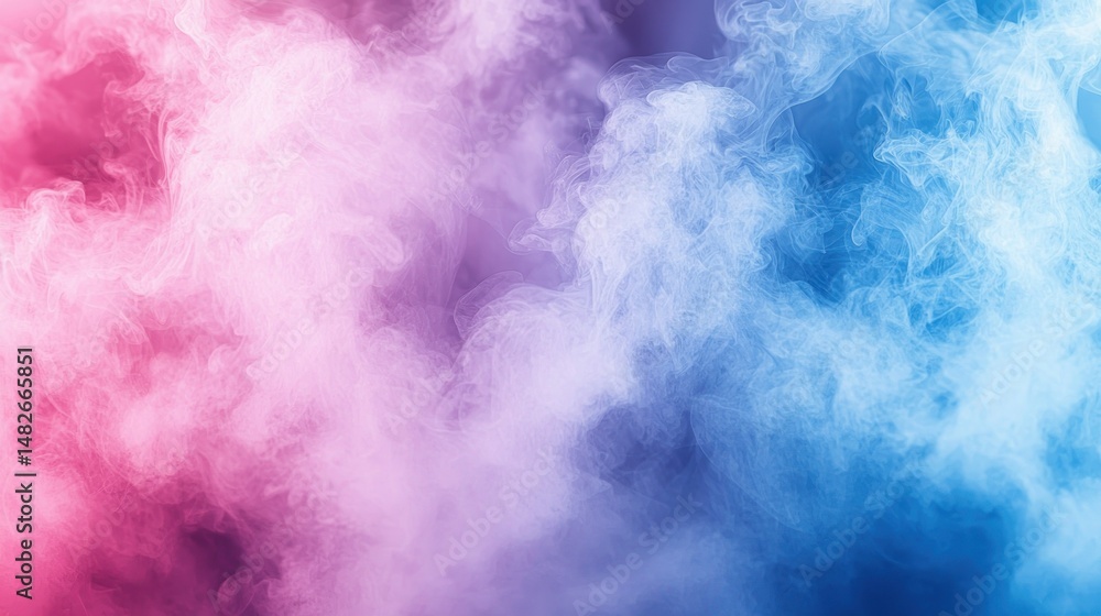Fototapeta premium Pink and blue cloud-like, swirling smoke abstract texture